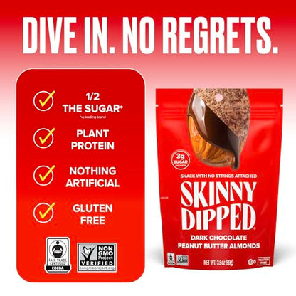 SkinnyDipped Snack Attack Minis Almond Variety Pack, Healthy Snack, Plant Protein, Gluten Free, 0.46 oz Mini Bags, Pack of 25