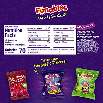 Funables Fruity Snacks, Mixed Berry, Flavored Snacks, Back to School Snack for Lunch, 32 oz 40 ct