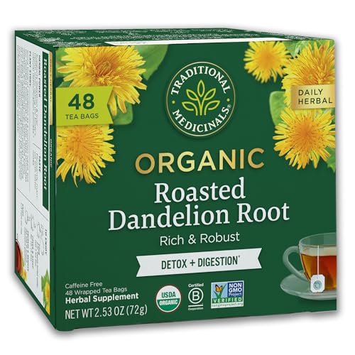 Traditional Medicinals Tea, Organic Roasted Dandelion Root, Supports Kidney Function & Healthy Digestion, 48 Tea Bags