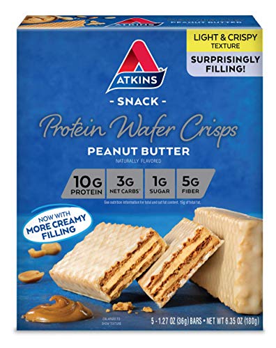 Atkins Peanut Butter Protein Wafer Crisps, Protein Dessert, 4g Net Carb, 1g Sugar, Keto Friendly, 5 Count