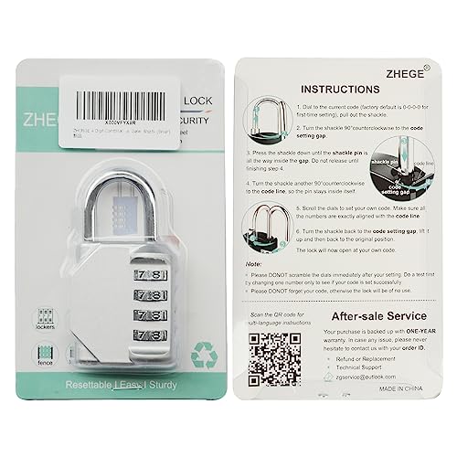 ZHEGE Combination Lock, 4 Digit Combination Padlock Outdoor, School Lock, Gym Lock (Pink)