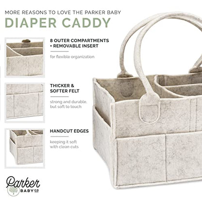 Parker Baby Diaper Caddy - Nursery Storage Bin and Car Organizer for Diapers and Baby Wipes (Oatmeal, Regular)