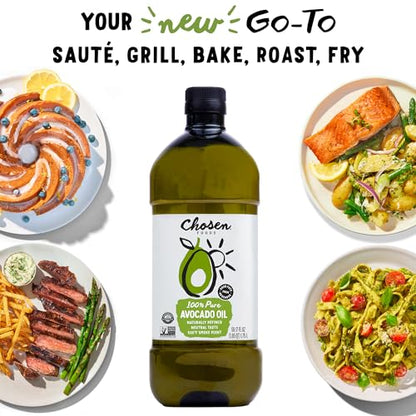 Chosen Foods 100% Pure Avocado Oil for Cooking - Made With Good Fats from Avocados, Naturally Refined, Never Adulterated, High Smoke Point, Non-GMO, Soy-Free, Canola Oil-Free, Gluten-Free, Paleo, Keto