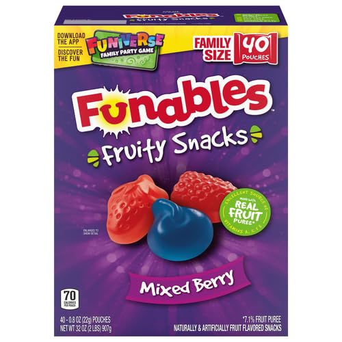 Funables Fruity Snacks, Mixed Berry, Flavored Snacks, Back to School Snack for Lunch, 32 oz 40 ct