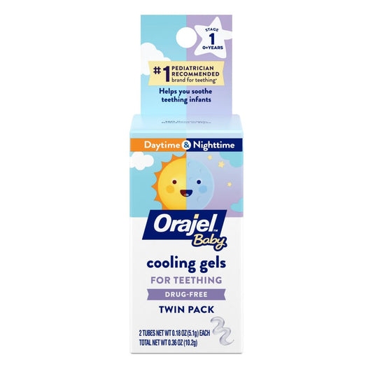 Orajel Baby Daytime & Nighttime Cooling Gels for Teething, Drug - Free, #1 Pediatrician Recommended Brand for Teething*, Two 0.18oz Tubes