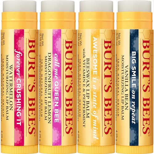 Burt's Bees Lip Balm - Pink Grapefruit, Mango, Coconut & Pear, and Pomegranate Pack, Lip Moisturizer With Beeswax, Tint-Free, Natural Origin Conditioning Lip Treatment, 4 Tubes, 0.15 oz.