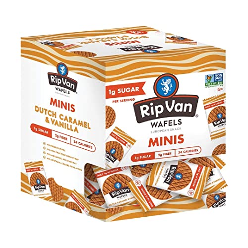 Rip Van Wafels Dutch Caramel Mini Stroopwafels, Low Carb Snacks, Non GMO Snack, Keto Friendly, Office Snacks, Low Calorie Snack, Low Sugar, 32 Pack