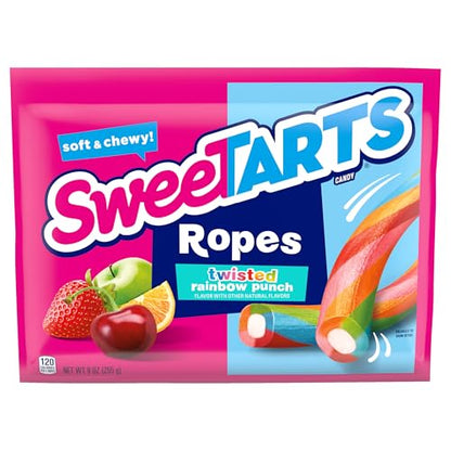 SweeTARTS Ropes, Candy, Twisted Rainbow Punch, Soft and Chewy, Back to School Sweet Treat, 9 oz