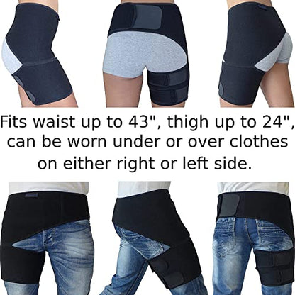 Hip Brace for Sciatica Pain Relief,Compression Support Wrap for Sciatic Nerve, Pulled Thigh, Hip Fleхоr Strain, Groin Injury, Hamstring Pull,Sacroiliac Joint Support Stabilizer for Men, Women (Black)