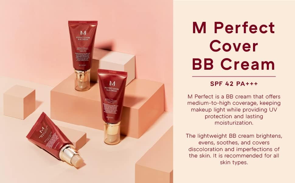 MISSHA M Perfect Cover BB Cream No.13 Bright Beige for Fair Skin SPF 42 PA +++ 1.69 Fl Oz - Tinted Moisturizer for face with SPF