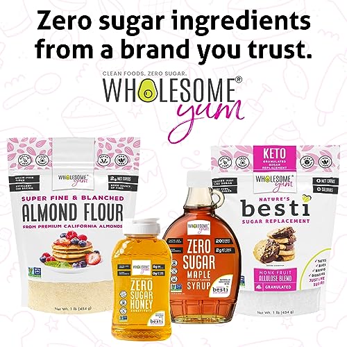 Wholesome Yum Zero Sugar Honey Substitute (Keto Honey) - Natural Sugar Free Honey Alternative With Monk Fruit & Allulose - Zero Net Carbs, Non GMO, Gluten Free, No Aftertaste (11 oz)