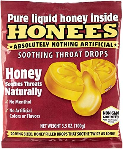 Honees Honey Filled Cough Drops - 20-Piece Single Pack Menthol-Free Lozenges | Temporary Relief from Cough | Soothes Sore Throat | All Natural