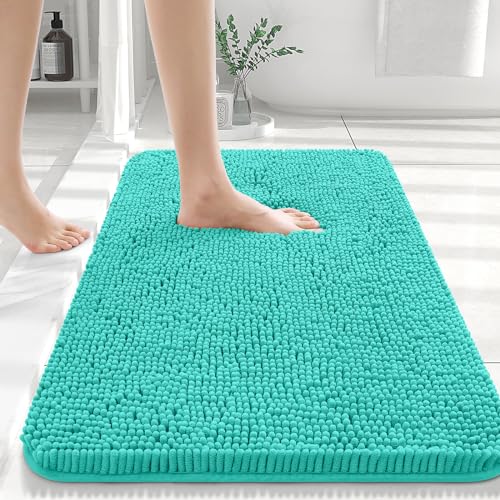 OLANLY Bathroom Rugs 24x16, Extra Soft Absorbent Chenille Bath Rugs, Non-Slip, Dry Quickly, Machine Washable, Bath Mats for Bathroom Floor, Tub and Shower, Beige