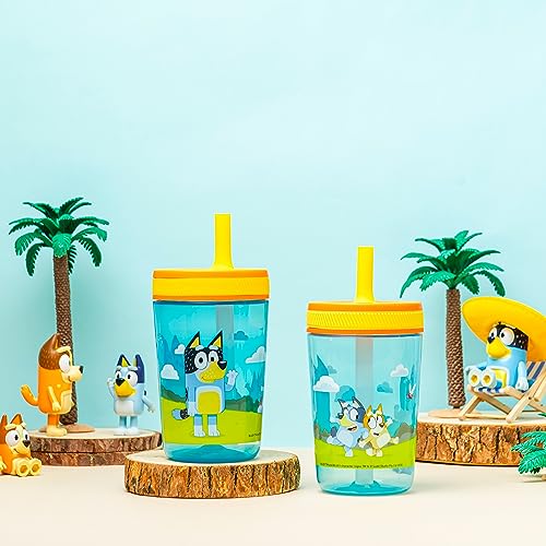 Zak Designs 15oz Bluey Kelso Tumbler Set, BPA-Free Leak-Proof Screw-On Lid with Straw Made of Durable Plastic and Silicone, Perfect Bundle for Kids, 2 Count (Pack of 1)