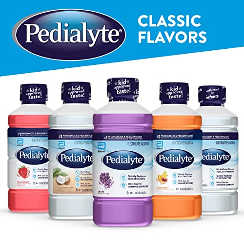 Pedialyte Electrolyte Solution, Unflavored, Hydration Drink, 33.8 Fl Oz. (Pack of 4)