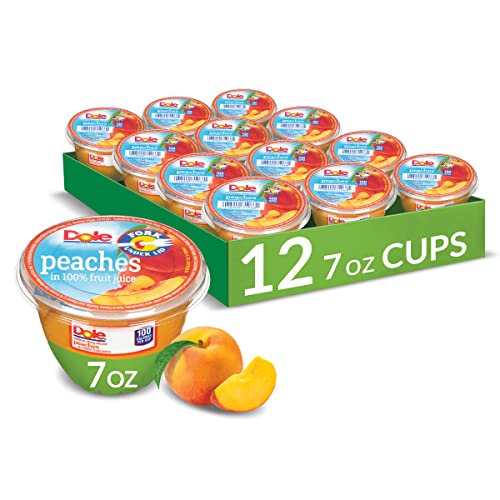 Dole Fruit Bowls Diced Peaches in 100% Juice Snacks, 4oz 12 Total Cups, Gluten & Dairy Free, Bulk Lunch Snacks for Kids & Adults