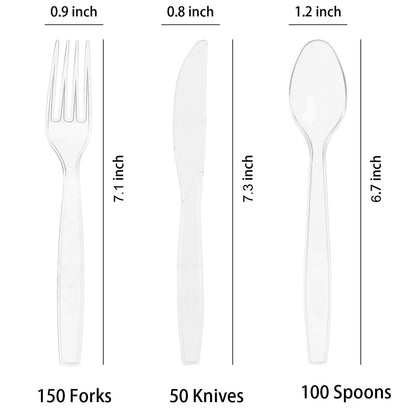 200 Count Plastic Silverware, Heavy Weight Plastic Forks Spoons Disposable Utensils Cutlery Set for Wedding Party Supplies Everyday Use