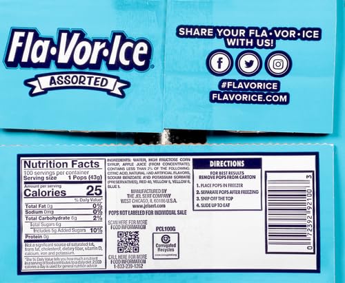 Fla-Vor-Ice Popsicle Variety Pack of 1.5 Oz Freezer Bars, Assorted Flavors, 100 Count