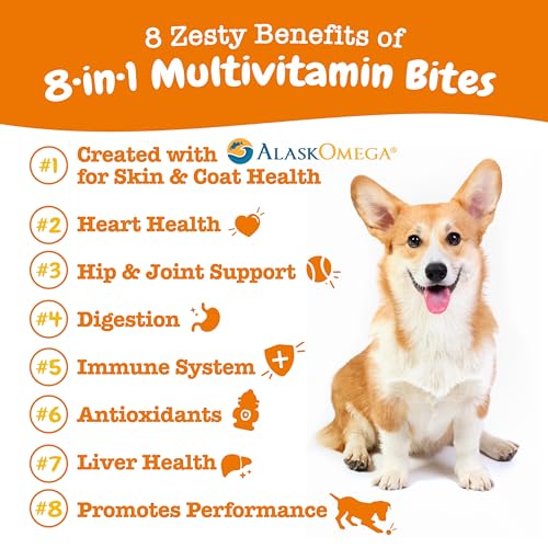 Zesty Paws Multivitamin Treats for Dogs - Glucosamine Chondroitin for Joint Support + Digestive Enzymes & Probiotics - Grain Free Dog Vitamin for Skin & Coat + Immune Health - Chicken Flavor - 90ct