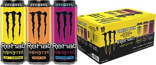 Monster Energy Rehab Tea + Lemonade + Energy, Energy Iced Tea, Energy Drink 15.5 Ounce (Pack of 15)