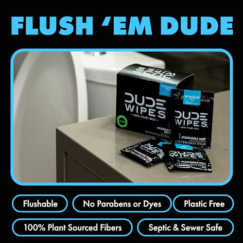 DUDE Wipes - On-The-Go Flushable Wipes - 1 Pack, 30 Wipes - Unscented Extra-Large Individually Wrapped Adult Wet Wipes - Vitamin E & Aloe - Septic and Sewer Safe