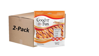 Good'n'Fun Triple Flavor Twists, Dog Chew Sticks, Premium Chicken and Beef Hide Treats for Dogs, 70 Count