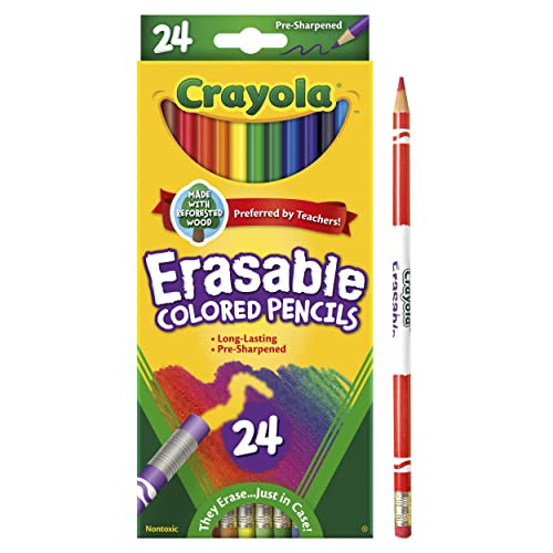 Crayola Erasable Colored Pencils, Kids At Home Activities, 24 Count, Assorted, Long