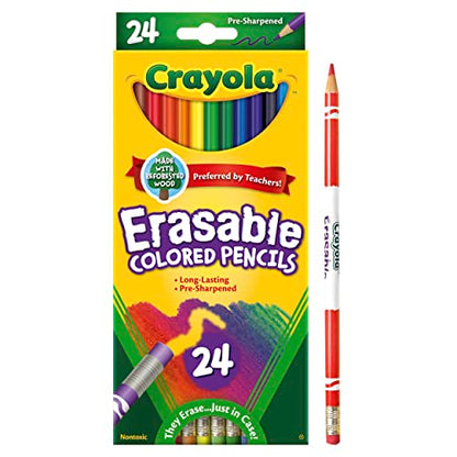 Crayola Erasable Colored Pencils, Kids At Home Activities, 24 Count, Assorted, Long