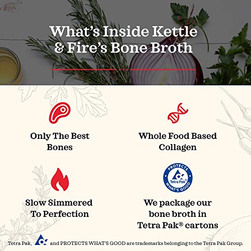 Kettle and Fire Classic Beef Bone Broth, Keto, Paleo, and Whole 30 Approved, Gluten Free, High in Protein and Collagen (6 Pack)