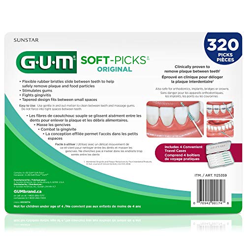 GUM Soft-Picks Original, Easy to Use Dental Picks for Teeth Cleaning and Gum Health, Disposable Interdental Brushes with Convenient Carry Case, Dentist Recommended Dental Picks, 270ct