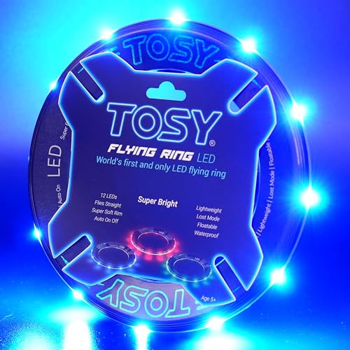 TOSY Flying Ring - 12 LEDs, Super Bright, Soft & Photoluminescent Rim, Auto Light Up, Safe, Waterproof, Lightweight frisbee, Cool Fun Birthday, Camping & Outdoor/Indoor Gift Toy for Boys/Girls/Kids