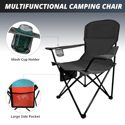 Beach Camp Cup Holder, Storage Pocket, Waterproof Bag Outdoor Arm Chair, Supports 225LBS, Cyan