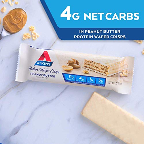 Atkins Peanut Butter Protein Wafer Crisps, Protein Dessert, 4g Net Carb, 1g Sugar, Keto Friendly, 5 Count