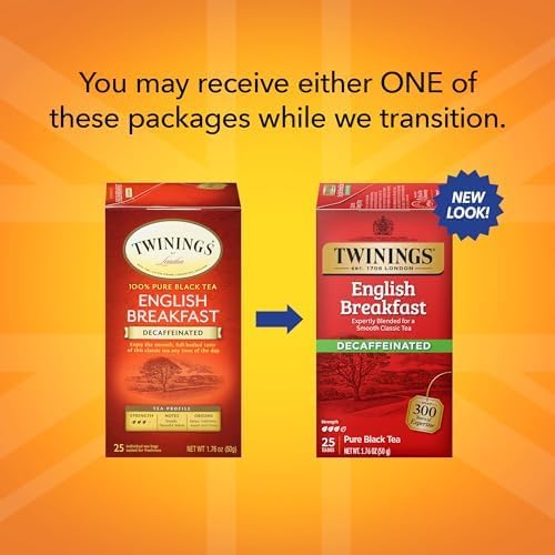 Twinings English Breakfast Black Tea, 100 Individually Wrapped Tea Bags, Smooth, Flavourful, Robust, Caffeinated, Enjoy Hot or Iced