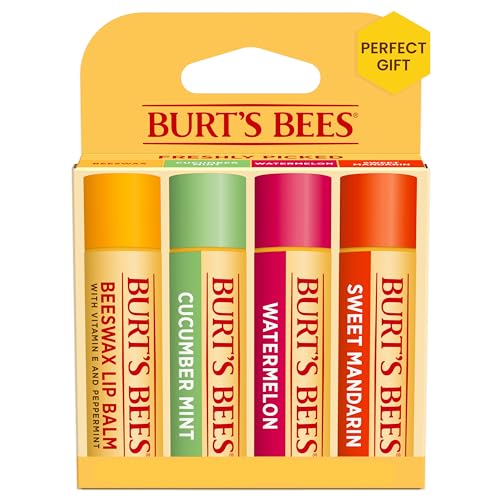 Burt's Bees Lip Balm - Pink Grapefruit, Mango, Coconut & Pear, and Pomegranate Pack, Lip Moisturizer With Beeswax, Tint-Free, Natural Origin Conditioning Lip Treatment, 4 Tubes, 0.15 oz.