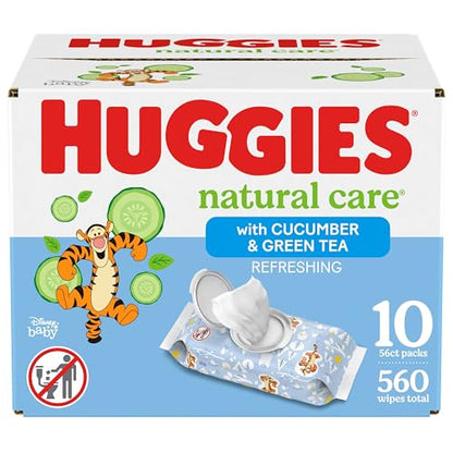 Huggies Natural Care Refreshing Baby Wipes, Hypoallergenic, Scented, 10 Flip-Top Packs (560 Wipes Total), Packaging May Vary