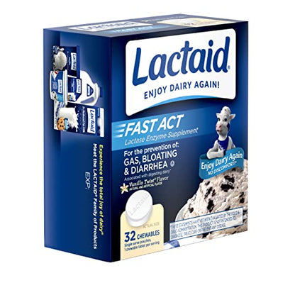 Lactaid Fast Act Lactose Intolerance Chewables with Enzymes, Vanilla Twist, 32 Count