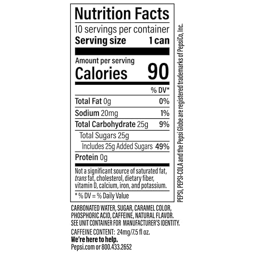 Diet Pepsi Soda, 7.5 Fl Oz Mini Cans, (Pack of 10)