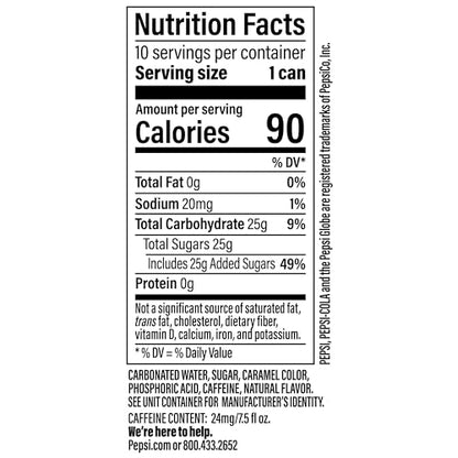 Diet Pepsi Soda, 7.5 Fl Oz Mini Cans, (Pack of 10)