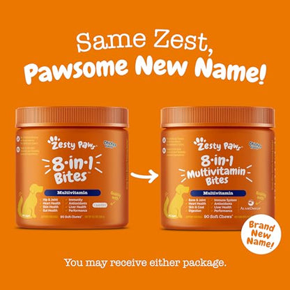 Zesty Paws Multivitamin Treats for Dogs - Glucosamine Chondroitin for Joint Support + Digestive Enzymes & Probiotics - Grain Free Dog Vitamin for Skin & Coat + Immune Health - Chicken Flavor - 90ct