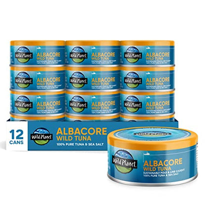 Wild Planet Wild Albacore Tuna, No Salt Added, Canned Tuna, Sustainably Wild-Caught, Non-GMO, Kosher 5 Ounce (Pack of 12), Packaging May Vary