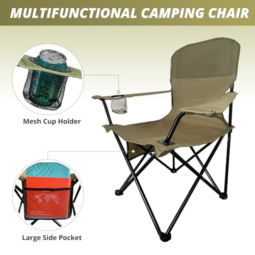 Beach Camp Cup Holder, Storage Pocket, Waterproof Bag Outdoor Arm Chair, Supports 225LBS, Cyan