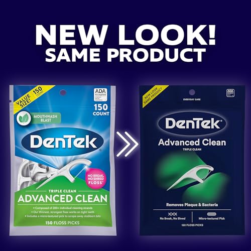 DenTek Triple Clean Advanced Clean Floss Picks, No Break & No Shred Floss, 20 Count, 6 Pack