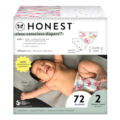 The Honest Company Clean Conscious Diapers | Plant-Based, Sustainable | Above It All + Pandas | Club Box, Size Newborn, 72 Count