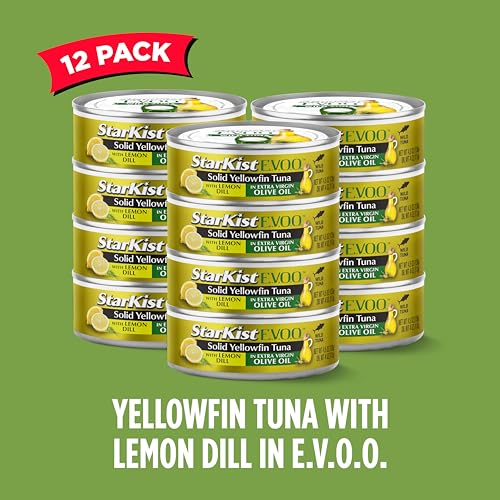 StarKist E.V.O.O. Solid Yellowfin Tuna in Extra Virgin Olive Oil, 4.5 oz (4 Pack) Canned Tuna Fish, Wild Caught, Gluten Free, Ready to Eat, Perfect for Salads, Keto Meals and Snacks