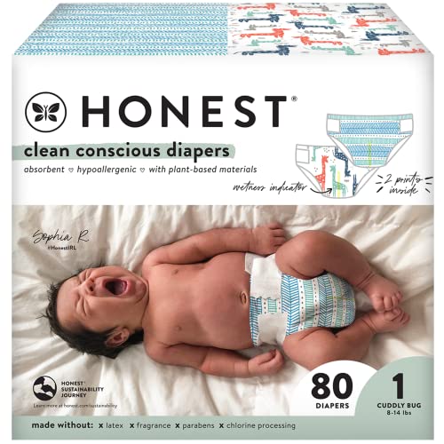 The Honest Company Clean Conscious Diapers | Plant-Based, Sustainable | Above It All + Pandas | Club Box, Size Newborn, 72 Count