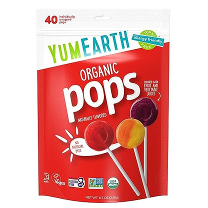 YumEarth Organic Pops Variety Pack, 14 Fruit Flavored Favorites Lollipops, Allergy Friendly, Gluten Free, Non-GMO, Vegan, No Artificial Flavors or Dyes