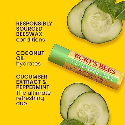 Burt's Bees Lip Balm - Pink Grapefruit, Mango, Coconut & Pear, and Pomegranate Pack, Lip Moisturizer With Beeswax, Tint-Free, Natural Origin Conditioning Lip Treatment, 4 Tubes, 0.15 oz.