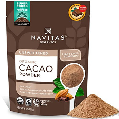 Navitas Organics Cacao Powder, Regenerative Organic Certified, Non-GMO, Fair Trade, Gluten-Free, 8oz. Bag, 15 Servings