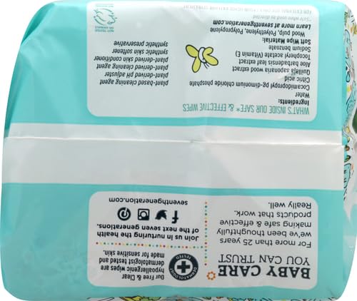 Seventh Generation Baby Wipes, Sensitive Protection with Flip Top Dispenser, White, unscented, 72 Count (Pack of 7) (Packaging May Vary)